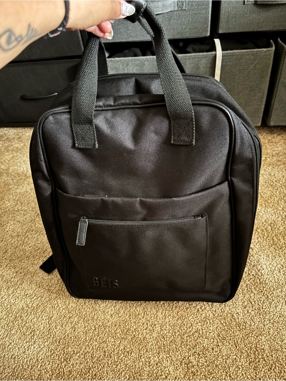 BEIS Black Expandable Backpack Tote